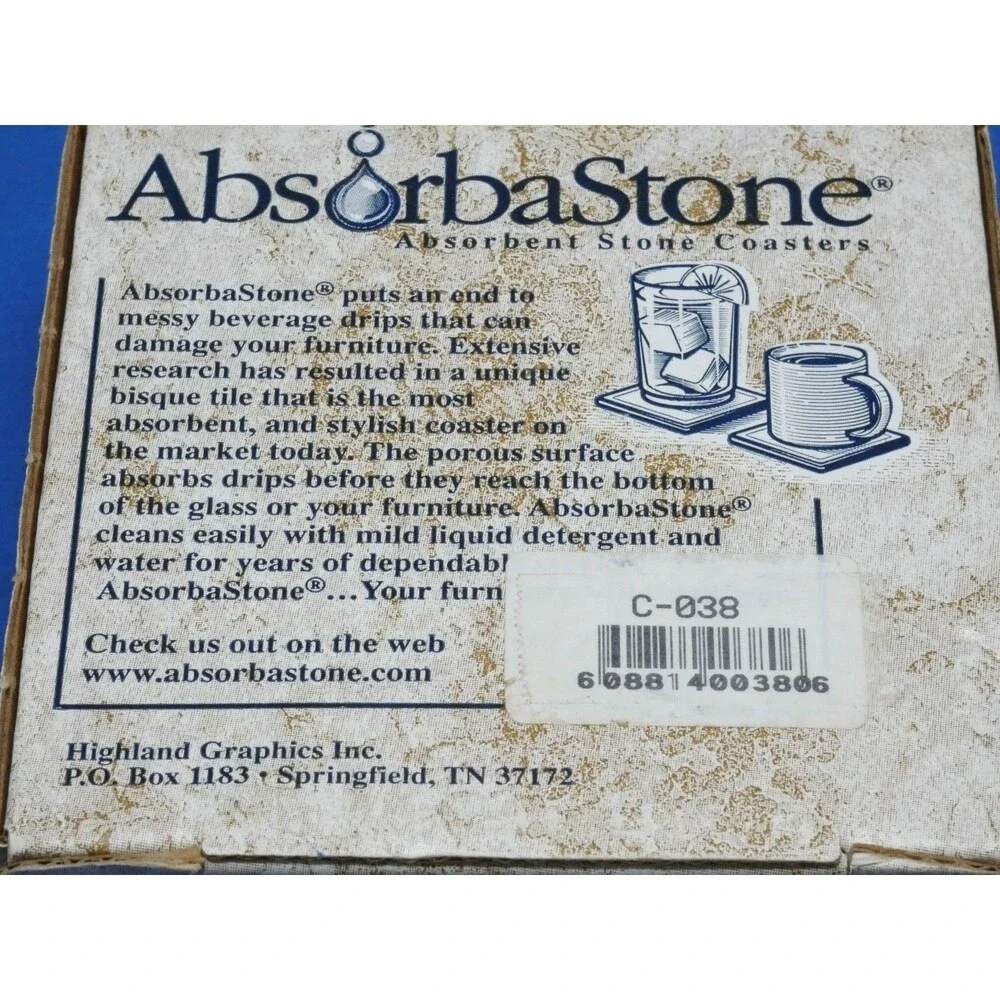 AbsorbaStone Absorbent Stone Coasters Patchwork Rooster Set Of 4 in Box Triplett